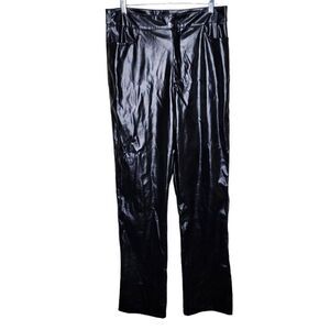 New Boohoo Faux Leather Pleather Pants Womens Size 10 Black Straight Leg Rock